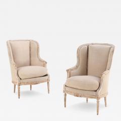 A Pair of French Louis XVI style upholstered and painted bergere chairs C 1900  - 3922666