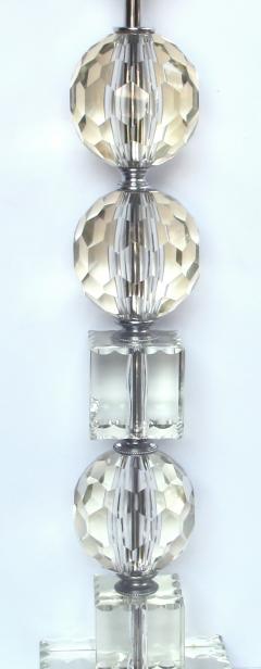 A Pair of French Mid Century Stacked Faceted Crystal Lamps - 431347