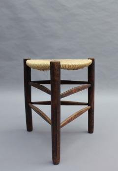 A Pair of French Mid Century triangular stools with rush seats - 2004695