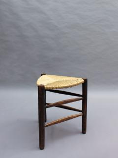 A Pair of French Mid Century triangular stools with rush seats - 2004717