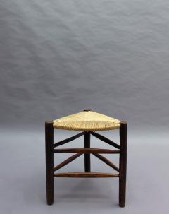 A Pair of French Mid Century triangular stools with rush seats - 2004725