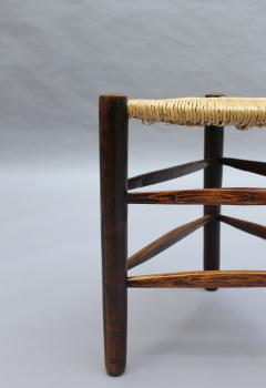 A Pair of French Mid Century triangular stools with rush seats - 2004734