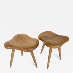 A Pair of French Organic Modern Stools or Side Tables In Elm and Oak - 1206130