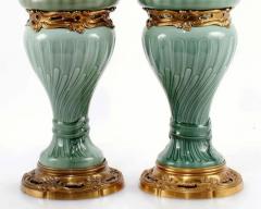 A Pair of French Theodore Deck Ormolu Mounted Celadon Porcelain Lamps - 2704413