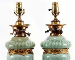 A Pair of French Theodore Deck Ormolu Mounted Celadon Porcelain Lamps - 2704419