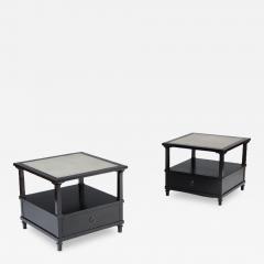 A Pair of French ebonized leather top end tables with drawer Circa 1950 - 3281007