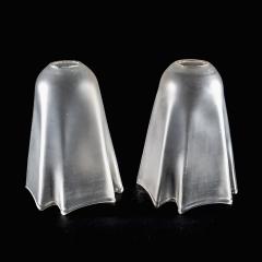 A Pair of Frosted Glass Shades with Gently Draped Flowing Rims - 4192385