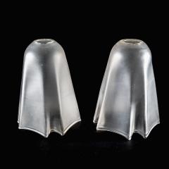 A Pair of Frosted Glass Shades with Gently Draped Flowing Rims - 4192386