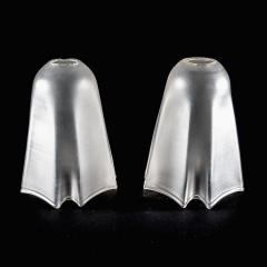 A Pair of Frosted Glass Shades with Gently Draped Flowing Rims - 4192389