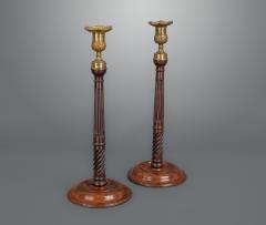 A Pair of George III Mahogany and Brass Candlesticks - 1131511