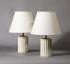 A Pair of Gesso Painted Fluted Column Lamps - 3513953