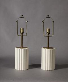 A Pair of Gesso Painted Fluted Column Lamps - 3513962