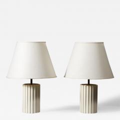 A Pair of Gesso Painted Fluted Column Lamps - 3517492