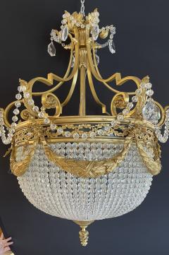 A Pair of Gilt Bronze Louis XVI Style Ballroom Chandeliers Crystal Rewired - 2734127