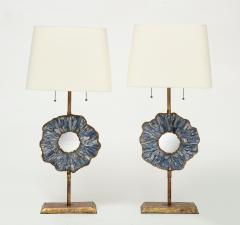 A Pair of Gilt Iron Table Lamps with Convex Mirrors - 2135950
