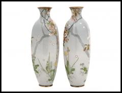 A Pair of High Quality Antique Japanese Cloisonne Silver Wire Enamel Vases - 3901518