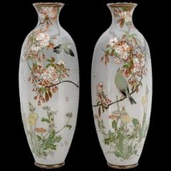 A Pair of High Quality Antique Japanese Cloisonne Silver Wire Enamel Vases - 3901519