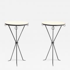 A Pair of Iron Drinks Tables With Parchment Covered Tops Contemporary  - 3719164