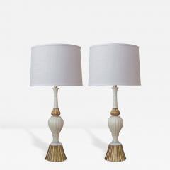 A Pair of Italian 1950s Carrara Marble Lamps with Gilt Wood Mounts - 427342