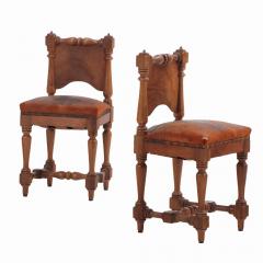 A Pair of Italian Renaissance Revival Mahogany Upright Side Chairs 19th C  - 4018190