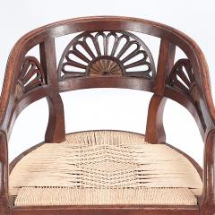 A Pair of Italian walnut open arm chairs with cord seats Circa 1800  - 3011175