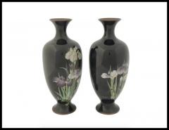 A Pair of Large Meiji Japanese Cloisonne Enamel Vases with Iriss - 3901358