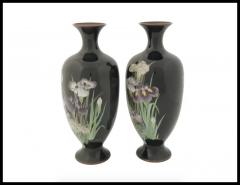 A Pair of Large Meiji Japanese Cloisonne Enamel Vases with Iriss - 3901363