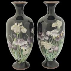 A Pair of Large Meiji Japanese Cloisonne Enamel Vases with Iriss - 3901395