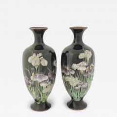 A Pair of Large Meiji Japanese Cloisonne Enamel Vases with Iriss - 3909749