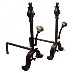 A Pair of Large and Substantial Wrought Iron Tulip Andirons - 3234332