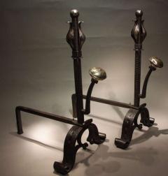 A Pair of Large and Substantial Wrought Iron Tulip Andirons - 3234333
