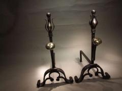 A Pair of Large and Substantial Wrought Iron Tulip Andirons - 3234335