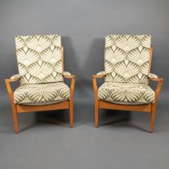 A Pair of Mid Century Beech Armchairs with Outswept Arms - 4182491