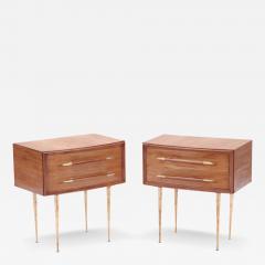 A Pair of Mid Century Modern walnut and brass night stands Circa 1955 - 3020673