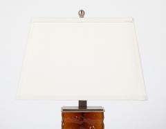 A Pair of Mid Century Wavy Amber Glass Steel Lamps - 3077553