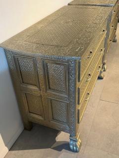 A Pair of Middle Eastern Repousse Covered 3 Drawer Chests 1960s - 4611307