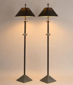 A Pair of Modernist Patinated Bronze Geometric Floor Lamps - 4715142