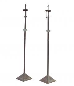 A Pair of Modernist Patinated Bronze Geometric Floor Lamps - 4715143