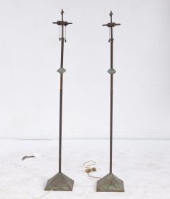A Pair of Modernist Patinated Bronze Geometric Floor Lamps - 4715152