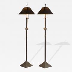 A Pair of Modernist Patinated Bronze Geometric Floor Lamps - 4716446