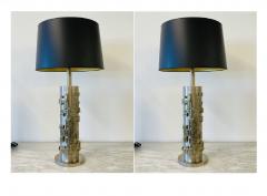 A Pair of Modernist Table Lamps Brushed Nickel and Sculptural Metal 1970s - 3055710