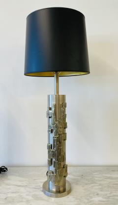 A Pair of Modernist Table Lamps Brushed Nickel and Sculptural Metal 1970s - 3055718