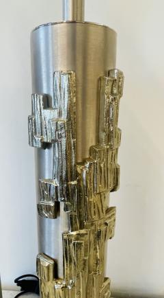 A Pair of Modernist Table Lamps Brushed Nickel and Sculptural Metal 1970s - 3055720