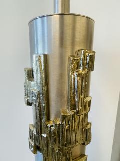 A Pair of Modernist Table Lamps Brushed Nickel and Sculptural Metal 1970s - 3055721