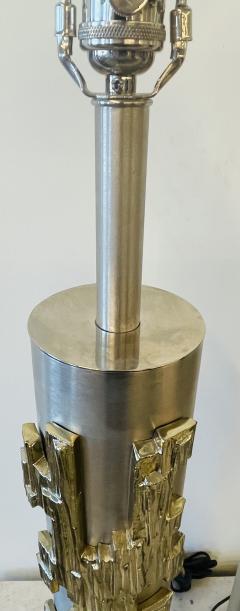 A Pair of Modernist Table Lamps Brushed Nickel and Sculptural Metal 1970s - 3055728