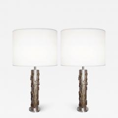 A Pair of Modernist Table Lamps Brushed Nickel and Sculptural Metal 1970s - 3280015
