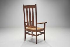 A Pair of Oak and Woven Rush High Back Armchairs France 1940s - 3929195