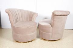 A Pair of Pink Petite Art Deco Swivel Lounge Chairs Sofas - 540639