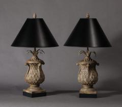 A Pair of Plaster Pineapple Form Lamps on Ebonized Bases with Pineapple Finial - 3513969