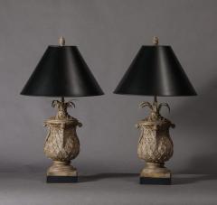 A Pair of Plaster Pineapple Form Lamps on Ebonized Bases with Pineapple Finial - 3513972